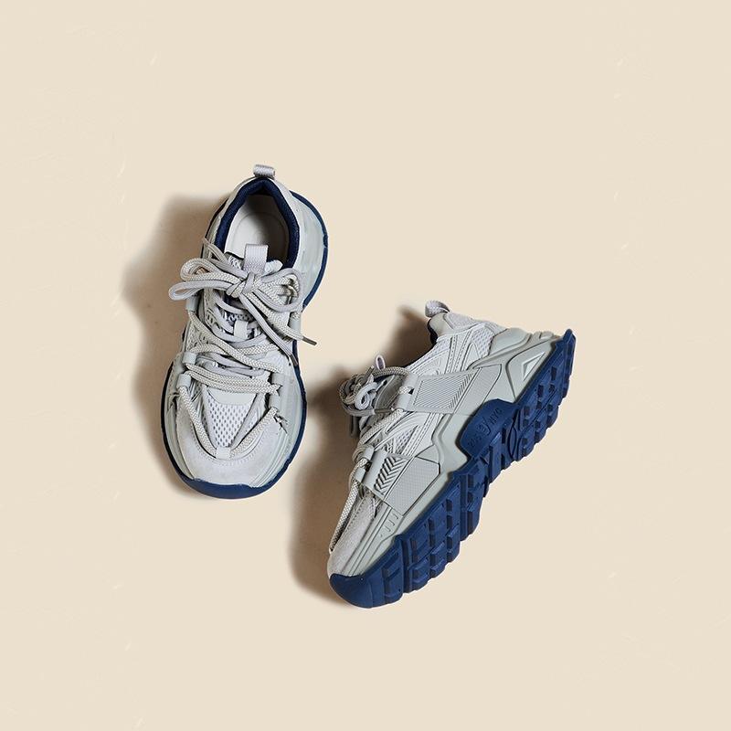 Véritables chaussures de papa grises déconstruites haut de gamme au printemps, nouvelles baskets décontractées tout-match rehaussées