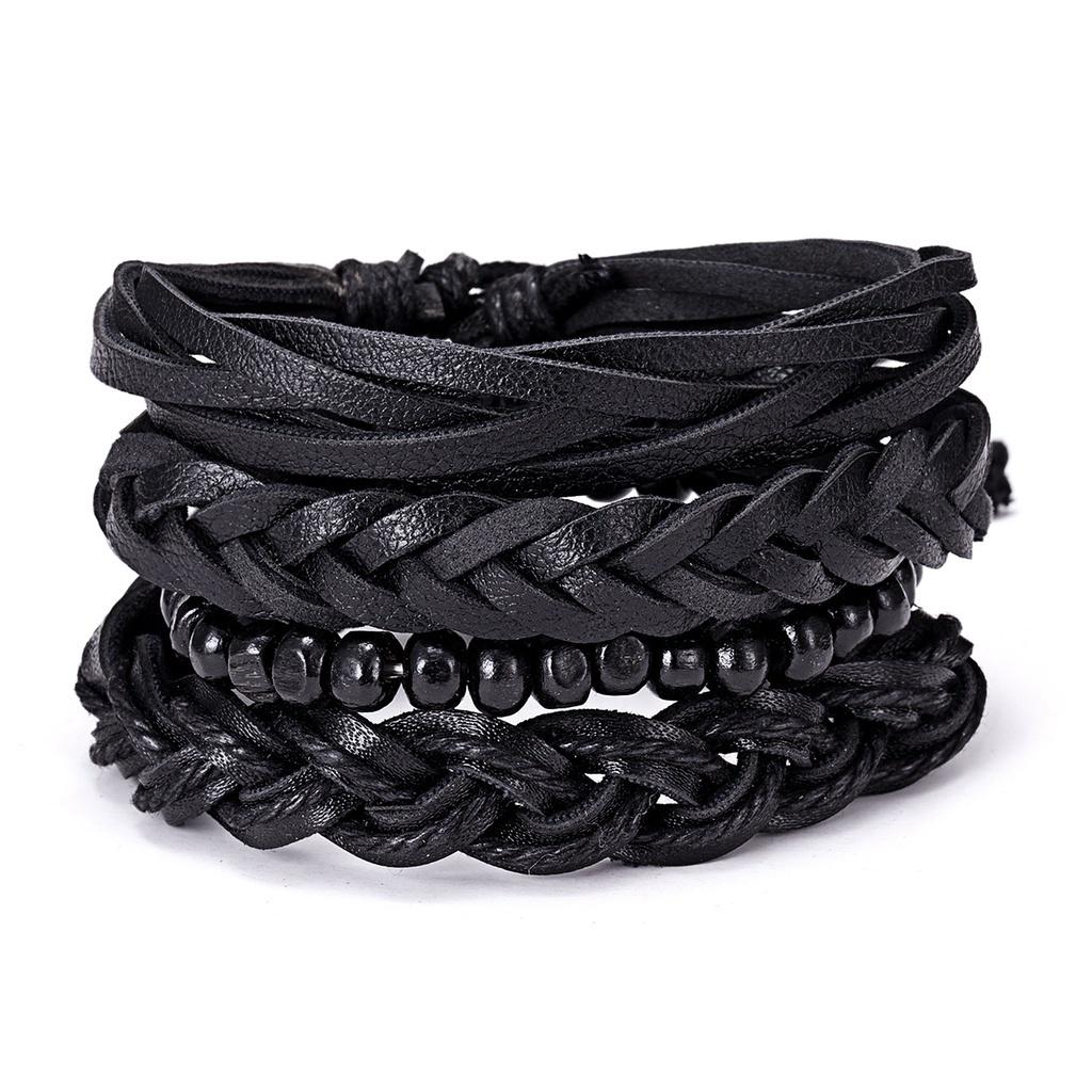

5 шт. модный мужской плетеный браслет из деревянных бусин из бисера, кожаный комбинированный браслет, набор подарочных ювелирных аксессуаров, заводские аксессуары