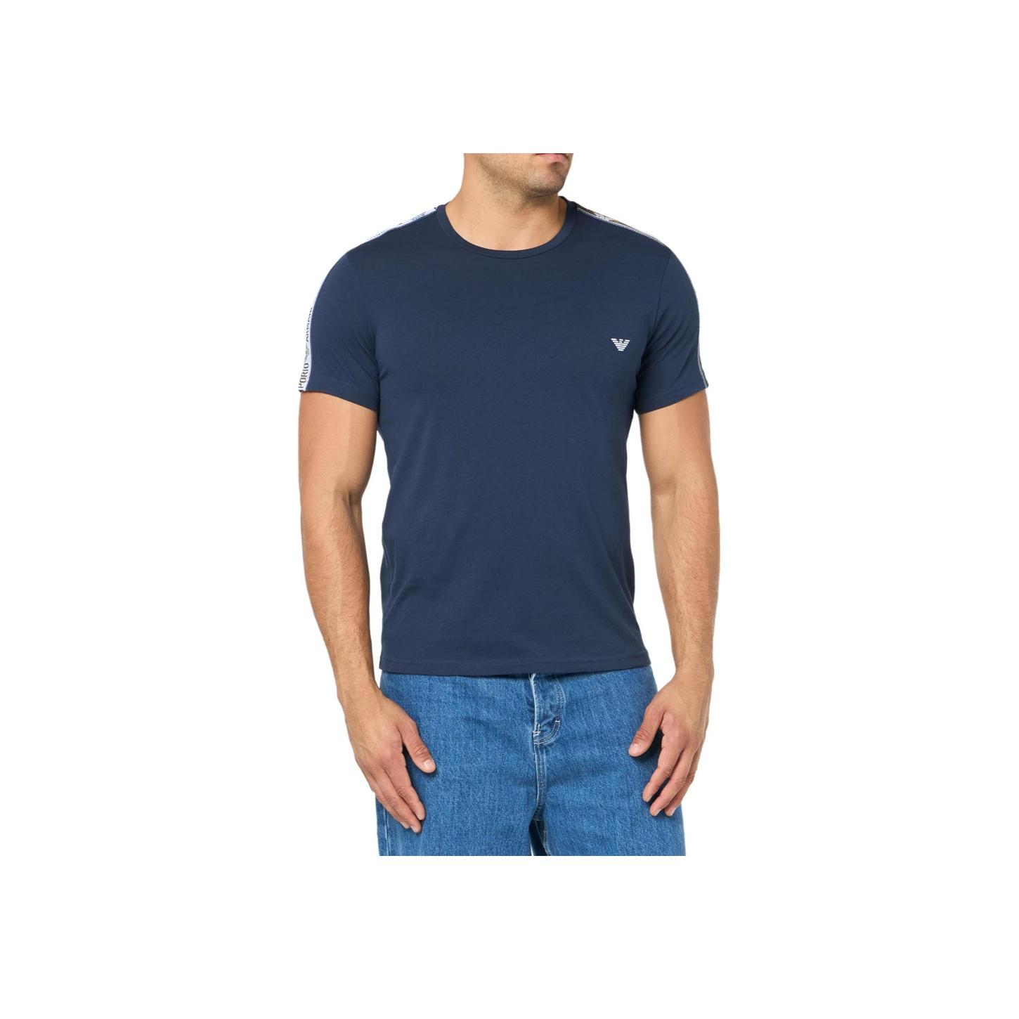 Emporio Armani Однотонная футболка с логотипом, круглым вырезом, приталенная, с коротким рукавом, мужская, синяя 211845-4R475-06935 L