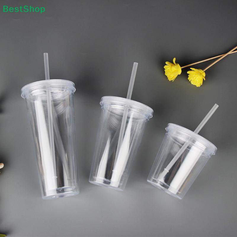 Double-Wall Acrylic Tumbler with Straw and Lid - Reusable Clear Plastic Cups for Iced Coffee, Smoothies and Water