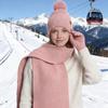 3Pcs/Set Winter Knitted Scarf Gloves Set Pom Pom Ball Double Layer Thickened Brimless Hat Touchscreen Gloves Neck Warmer Set