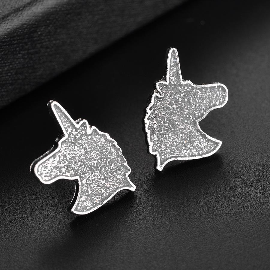 European  American Crystal Horse Unicorn Stud Earrings