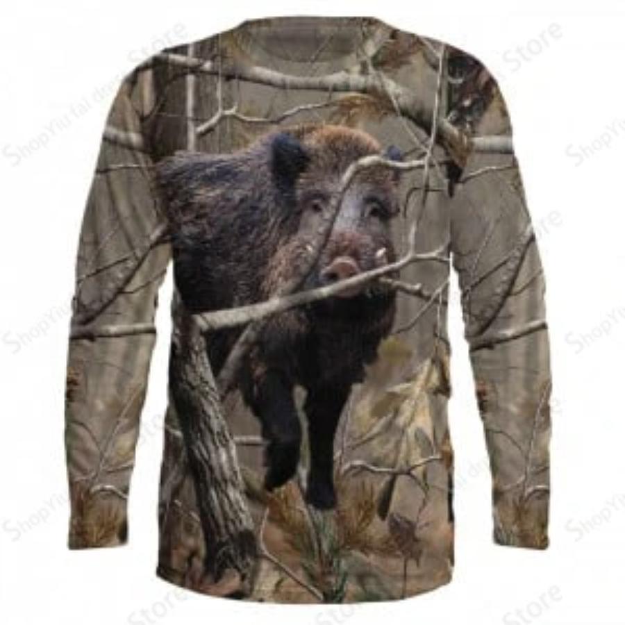 Bear Pig Hunting Animal 3d Print Long Sleeve T-shirt Men Women Fashion Tshirt Camo Camouflage Tops Tees Outdoor Sportwear Tshirt