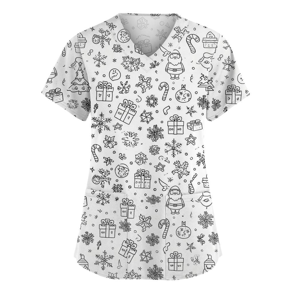 Damenmode V-Ausschnitt Kurzarm Overalls mit Taschen Print Tops Kleidung