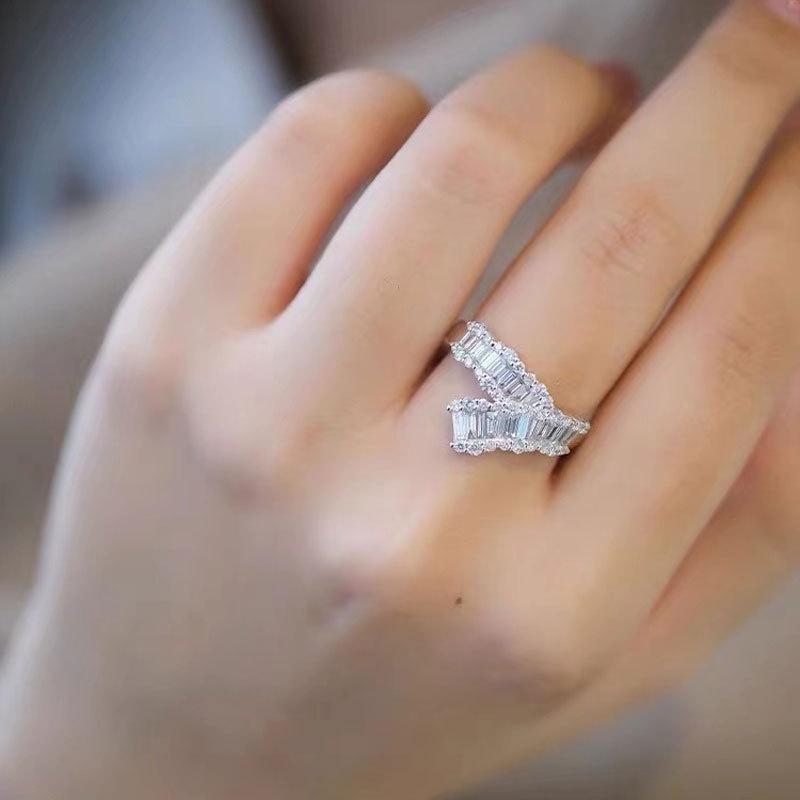 Chic Luxury Zircon Diamond Open Trapezoid Ring - Stylish Women s Cold-Style Statement Ring Adjustable Open