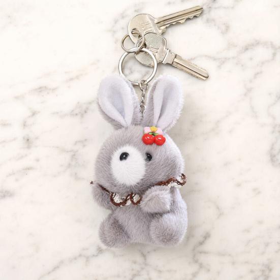 Cute Cherry Bunny Plush Keychain, Small Rabbit Stuffed Animal Pendant for Bag Backpack Purse, Kawaii Cartoon Key Ring Charm, Gift for Girls Women