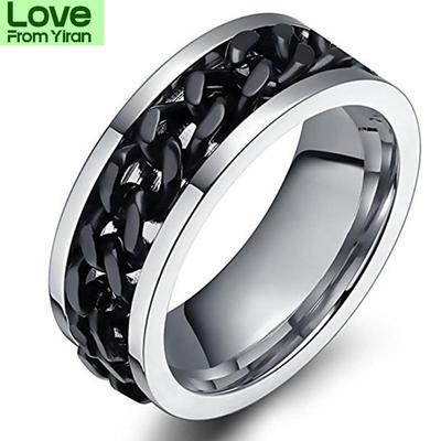 Black Chain Ring For Men Punk Titanium Steel Metal Finger Jewelry Male Alliance Rotating Chain Ring