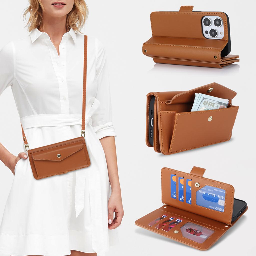 Crossbody Kartenfach Leder Geldbörse Hülle Für iPhone 15 Pro Max 14 Plus 13 12 11 Geldbörse Tasche Beutel Langes Lanyard Beutel Buchhülle