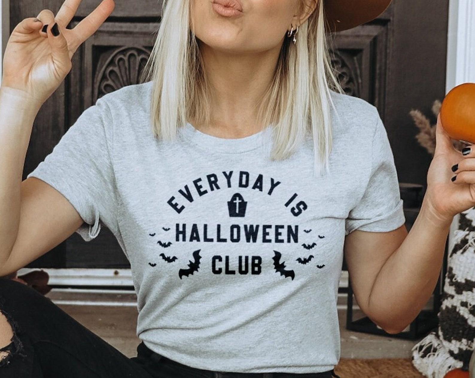 Everyday Is Halloween Club Shirt: Trendy College Style Tee, Grey Cotton Fall Wardrobe Essential XL