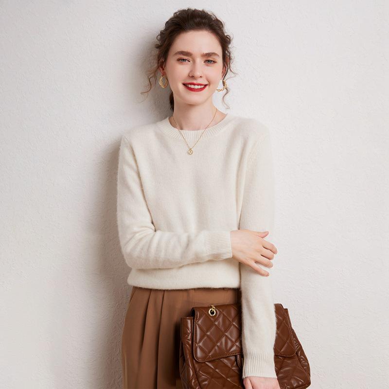 Women's Cashmere Round Neck Solid Color Breathable Knit Pullover Sweater