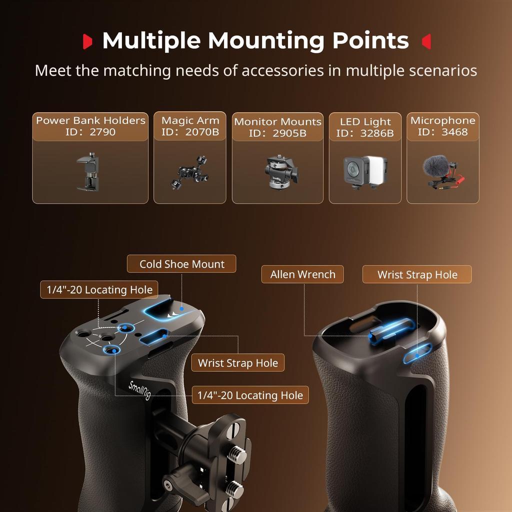 SmallRig Aluminum Camera Side Handle with NATO 36mm Vertical Universal 5952 Clamp, Adjustment,