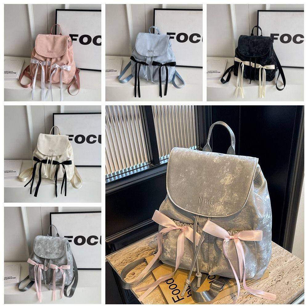 

Рюкзак в стиле балета с бантом, двойной бант, школьная сумка Y2k, симпатичный нейлоновый рюкзак со шнурком для школьников