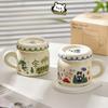 Cat Ceramic Cup with Lid Mug Girl Cute Literary Milk White Small Drinking Water Cup Office Worker Coffee Cup