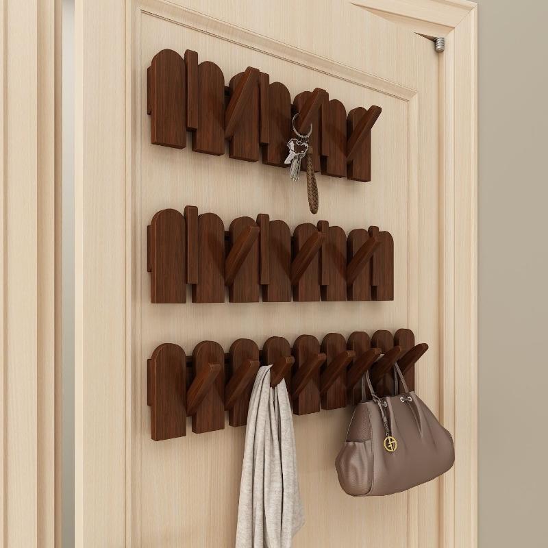 Piano Key Hanging Rack - Wall-Mounted Wooden Hook with Multiple Compartments for Clothes, Hats, Bags, Entryway Organizer