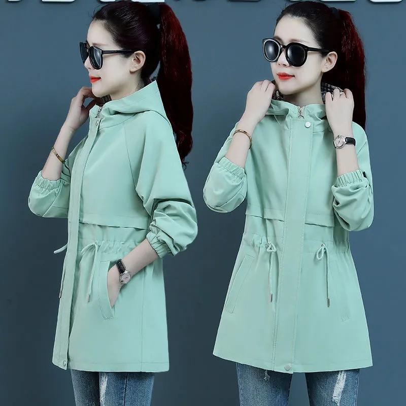 Women's Jacket Trench Coat Korean Spring Autumn Loose Long Sleeve Short Coats Female Windbreaker Hooded Outerwear Tops