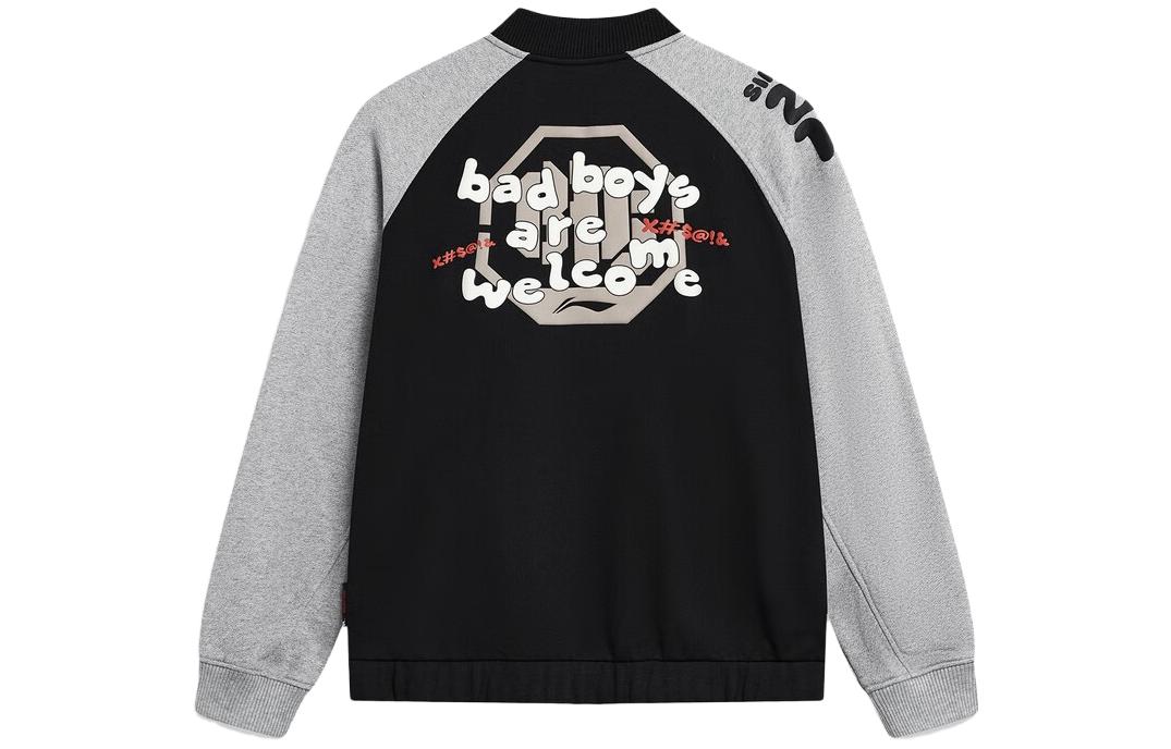 Li Ning BADFIVE Baseball Jacket Men s Black Heather Gray AJDT625-3 M