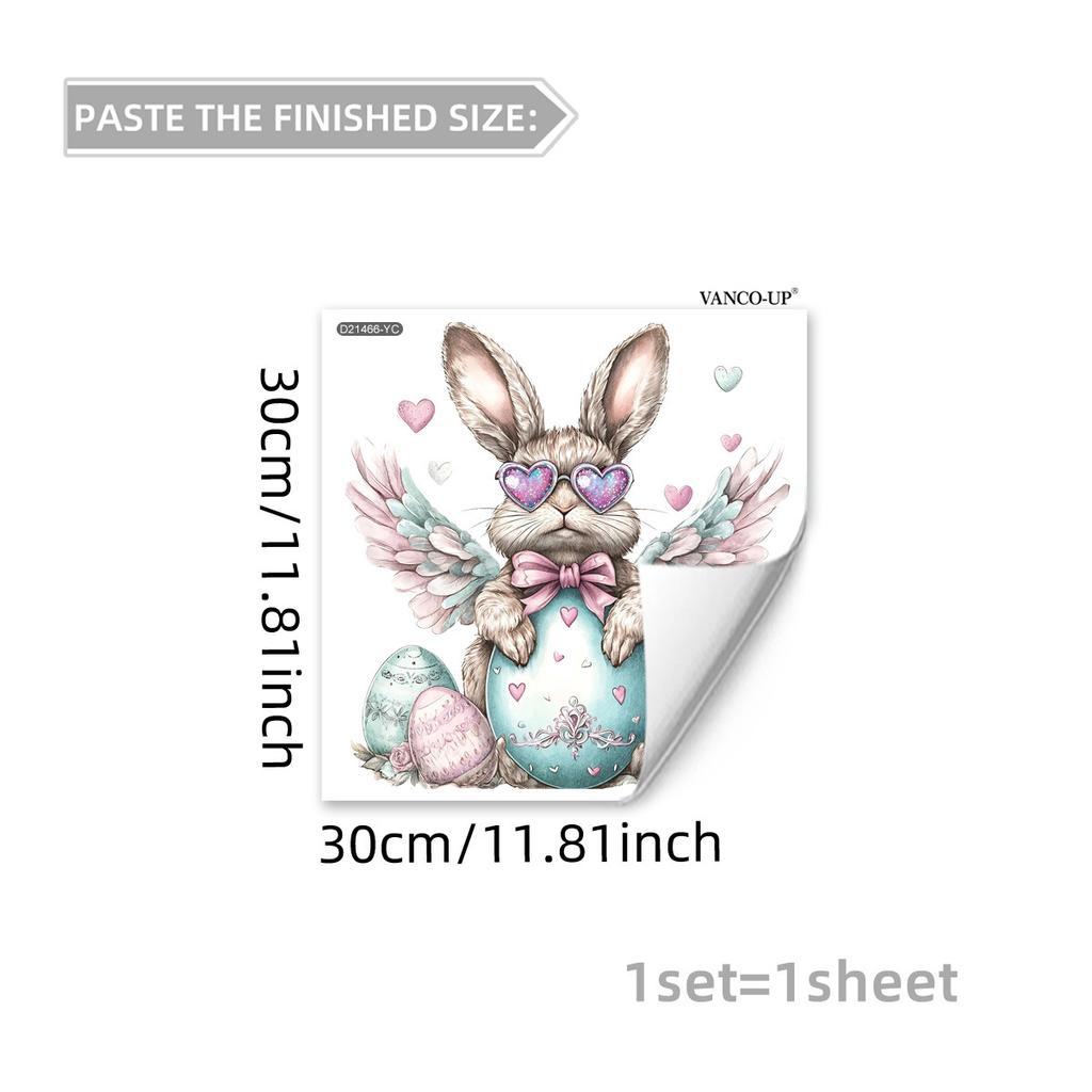 Easter Window Stickers, Creative Cute Floral Bunny Eggs Decor, Static Cling Glass Decals for Bedroom Living Room Holiday Decoration