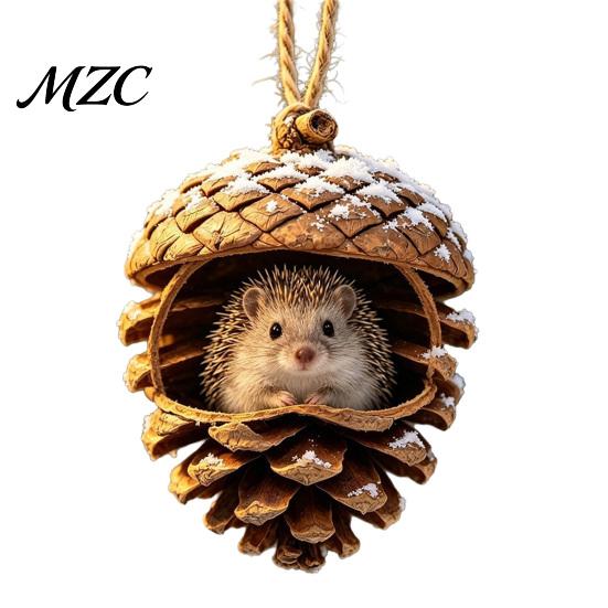 Durable Holiday Ornaments Forest Animal Acorn Ornaments, Cozy Woodland Christmas 2D Acrylic Realistic Hanging Decor Pine Cone Pendant for Xmas