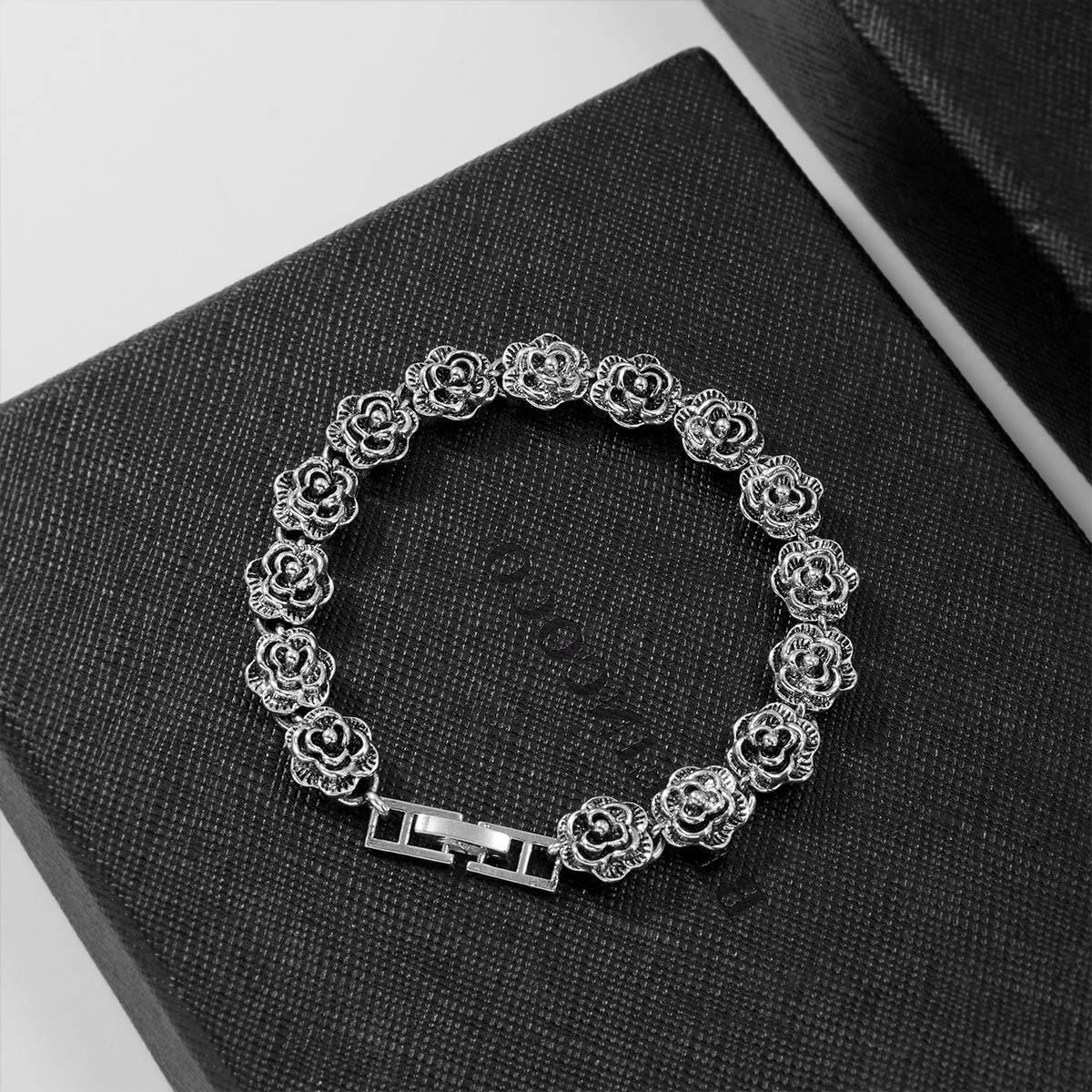 Ретро Черная Роза Кубинский Браслет – Стиль Хип-Хоп Уличный Панк. античный серебряного