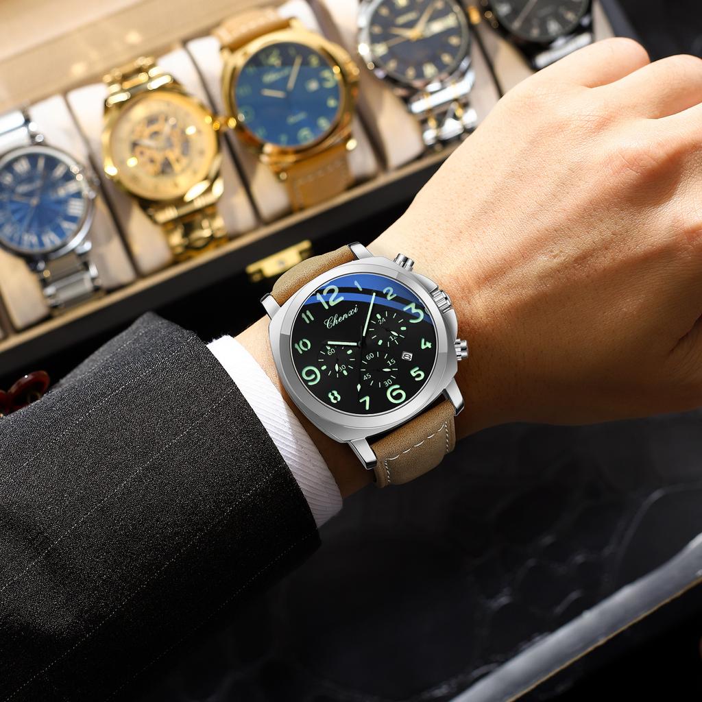 Fashion Watch For Men Waterproof Luminous Chronograph Man Watch Leather Military Men's Quartz Watches Reloj