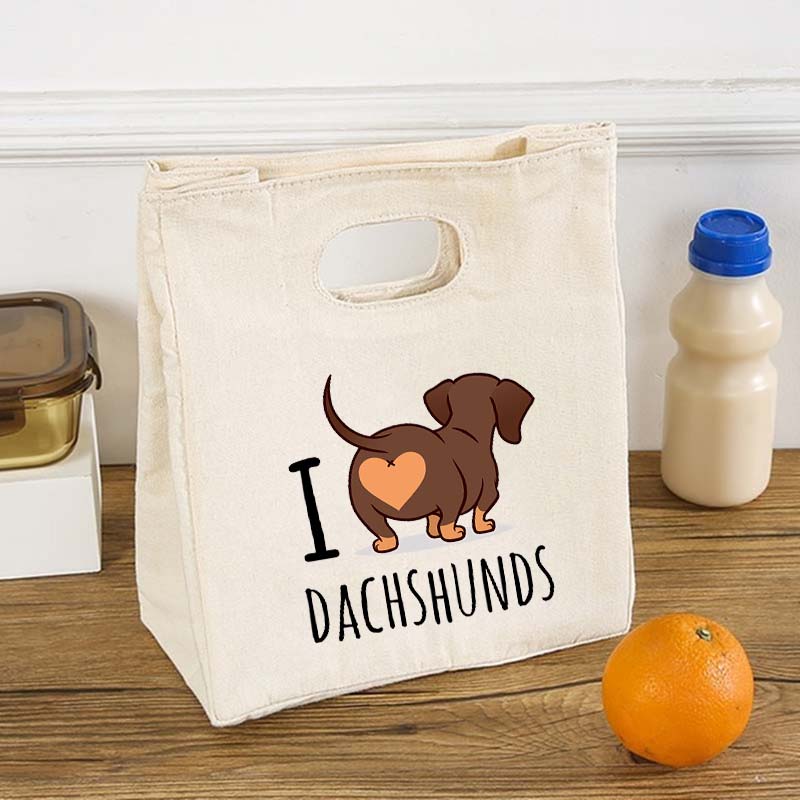 Dachshunds Fresh Cooler Bag Canvas Portable Insulated Thermal Lunch Bags for Women Kids Bento Box Tote Picnic Food Storage Pouch