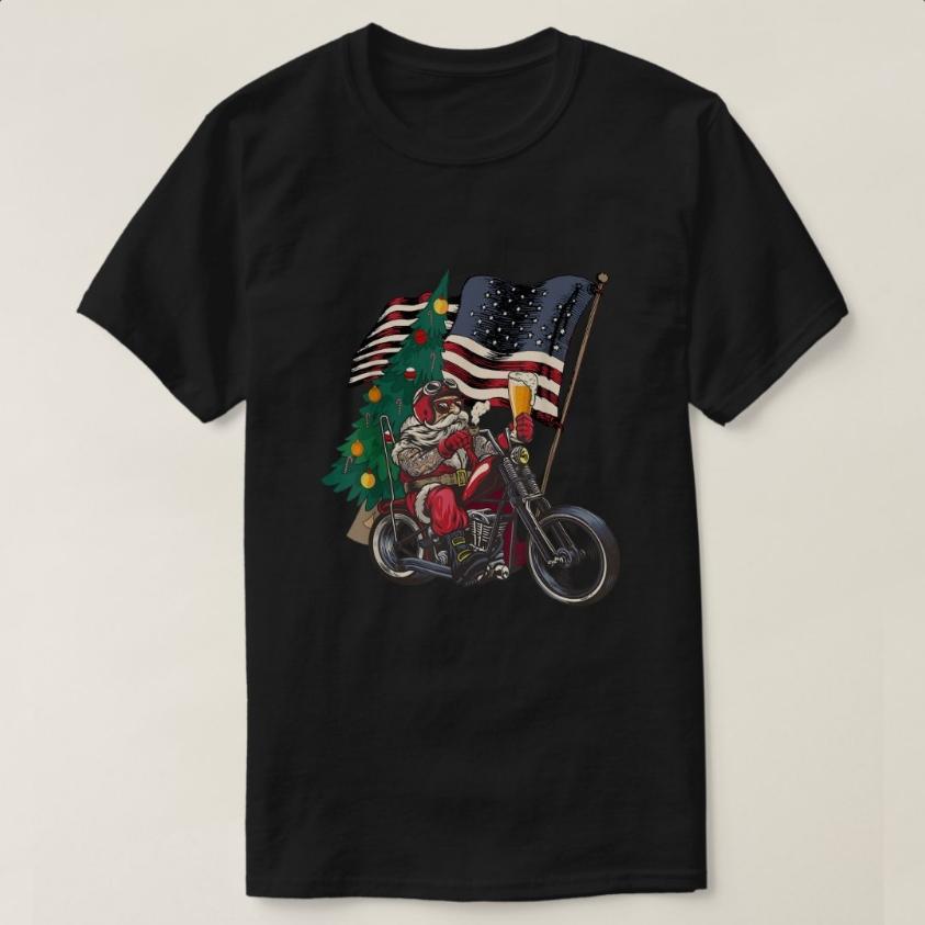 

Santa Riding Motorcycle on Christmas Biker US Flag T-Shirt 100% Cotton O-Neck Short Sleeve Summer Casual Mens T-shirt Streetw... S разноцветный