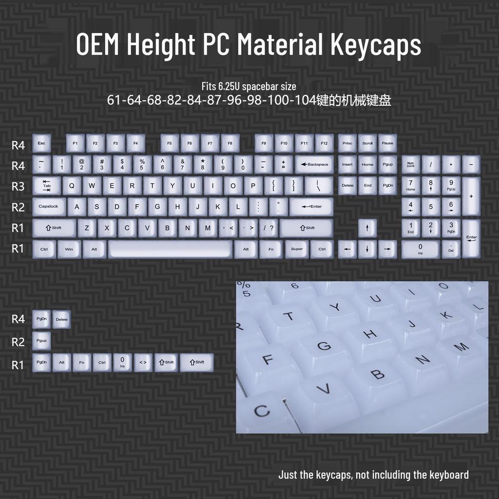 Teclas para teclado mecánico Lofree PC 75/98: juego de teclas negras totalmente transparentes