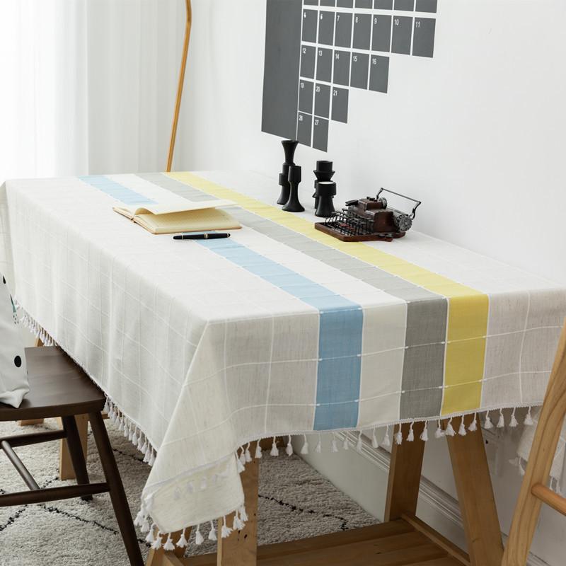 Striped Plaid Imitation Cotton And Linen Fringed Tablecloth Geometric Lace Rectangular Coffee Table Table Cloth 90x90