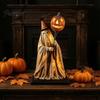 Desktop Halloween Skulptur Beleuchtete Geisterfigur mit Fernbedienung, Vintage Harzstatue Leuchtende Kürbis Dekoration für Kamin Zepter,