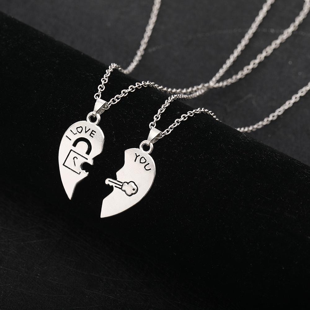 2 Pcs I Love You Heart Pendant Necklace Set Lock And Key Choker Chain For Couple Lovers Romantic Jewelry Valentine's Day Gift
