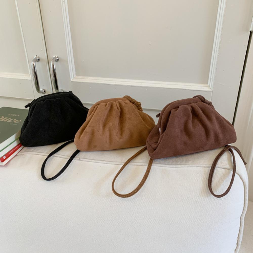 2025 Autumn Suede Cloud Bags Pleated Shoulder Crossbody Bags Luxury Vintage Tote Bags For Travel Commuting Dumpling Handbags