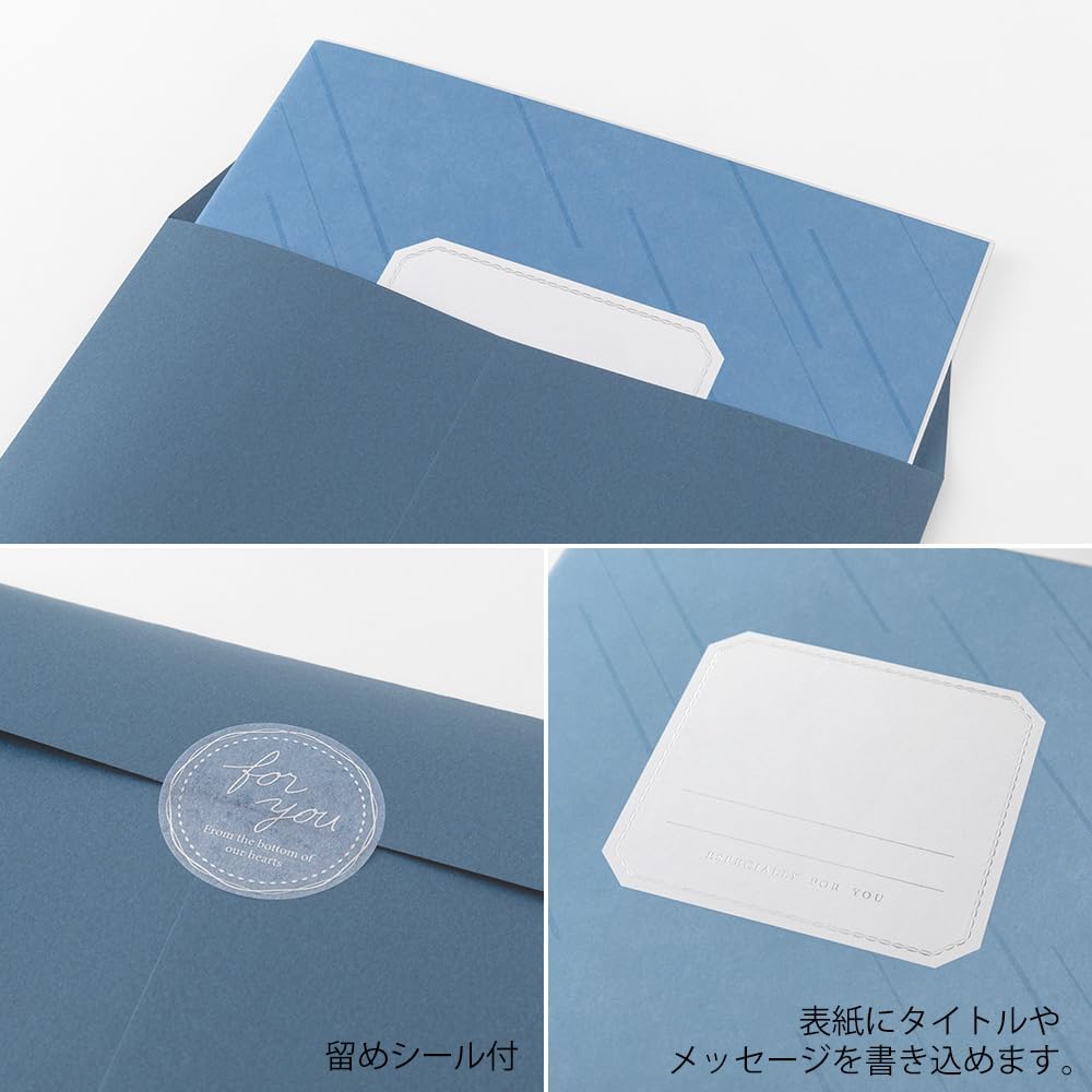 Midori Colored Foldable In with Sticker and Navy 33285006 Paper, Half, Envelope, Semi-Transparent, Blue,