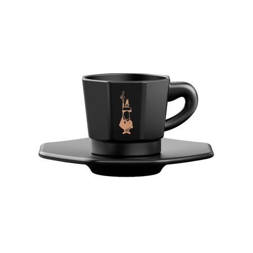 Bialetti octagonal cups, set of 4 cups, matt black and rose gold, 75 m