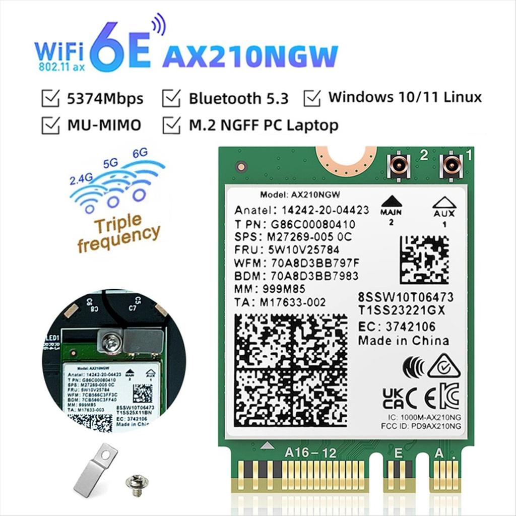 WiFi 6E AX210 Bluetooth 5.2 Drahtlose Netzwerkkarte 5374Mbps 2,4GHz 5GHz 6GHz 802.11ax WiFi Adapter für PC Laptop