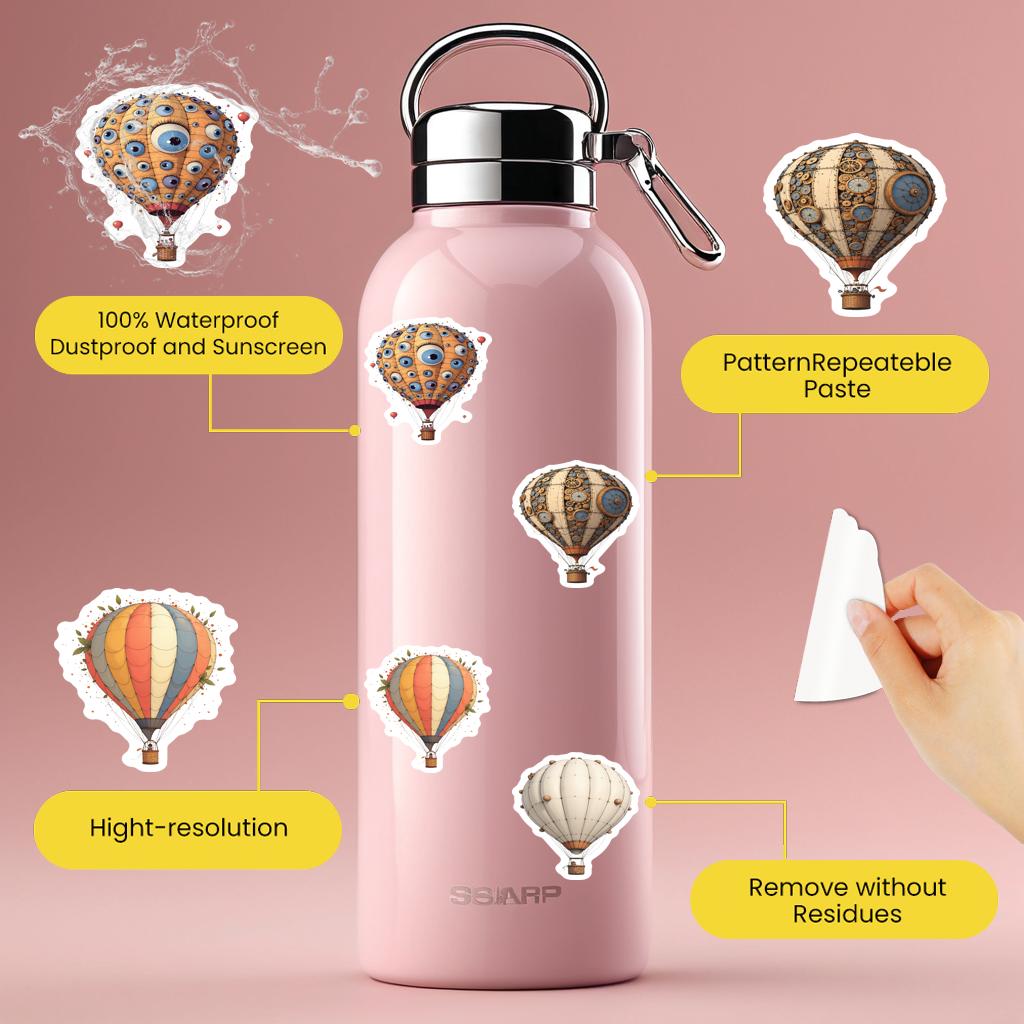 35pcs-100pcs Whimsical Hot Air Balloon Stickers Retro Sky Students Stickers DIY Stickers For Laptop Luggage Scrapbook