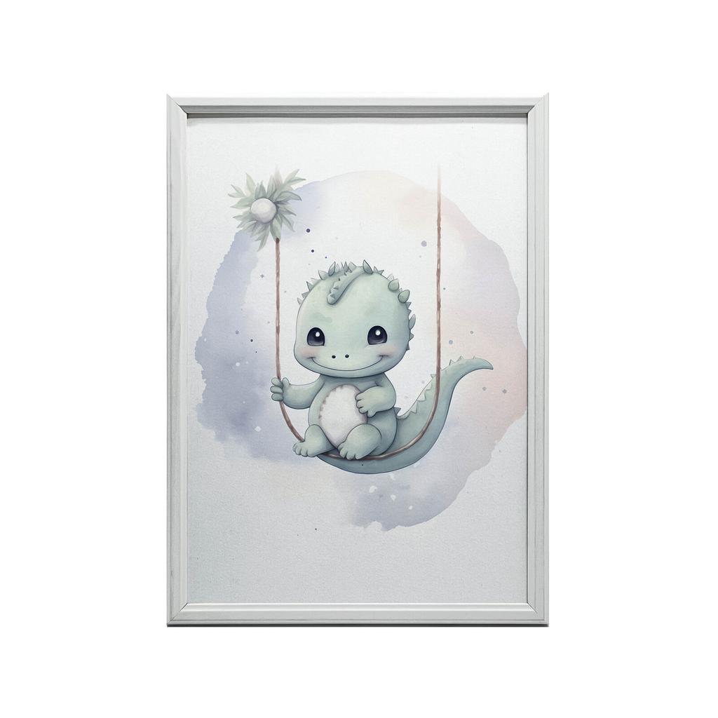 Dinazaur Na Huśtawce Dinazaur Na Huśtawce, 50X70 Cm, Rama Aluminiowa Czarna, Papier Matowy 230 Gsm