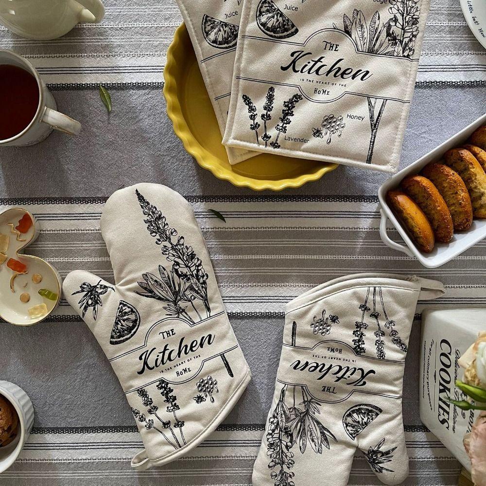 Cotton Oven Gloves Vintage Anti Steam Gloves Insulation Pad Ironing Board