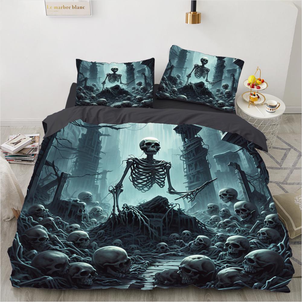 Grim Skull Bedding Set Cartoon Halloween Comforter Sets Double Queen King Twin Full Size Duvet Cover Set Kids Girls