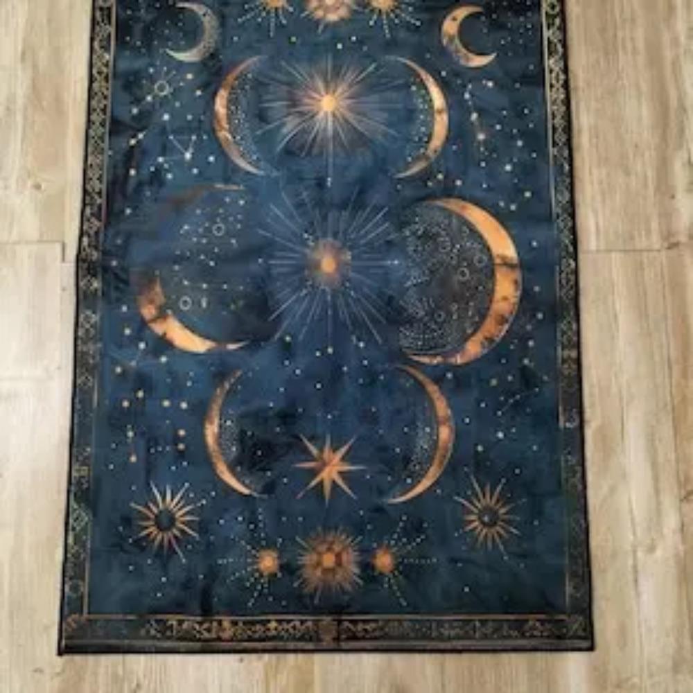 Starry Night Sky Moon and Stars Pattern Rug Celestial Decor Carpet Elegant Bedroom Living Room Floor Mat with Cosmic Design
