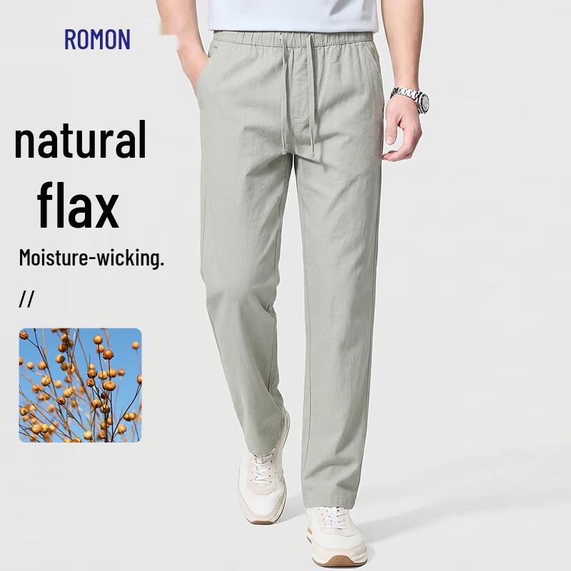 Romon Men s Natural Linen Blend Casual Straight Leg Pants 175/L