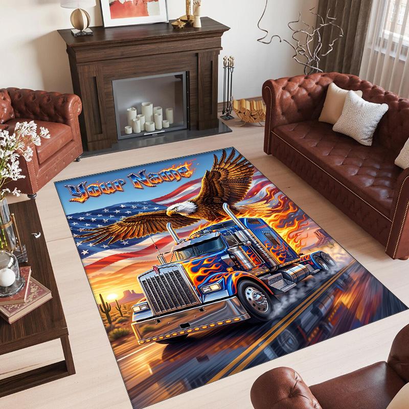 Truck Theme Crystal Velvet Rug Personalized Custom Name Text Soft Floor Mat Home Decor