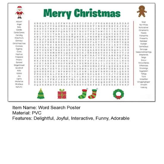 Giant Thanksgiving/Christmas Word Search Poster 36 x 22 Inch Word Search Puzzle Wall Game PVC Reusable Holiday Activity Poster for Family Fun