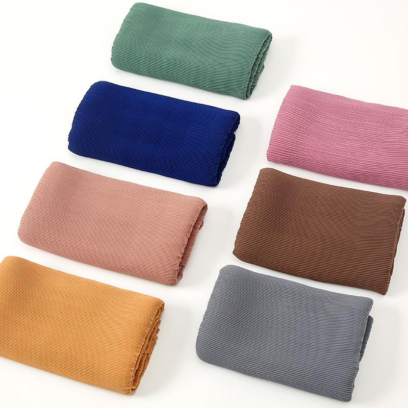 Newest Pleated Bubble Chiffon Instant Hijabs Plain Crinkle Shawls Scarf Lady High Quality Soft Thick Muslim Wraps 180*85Cm