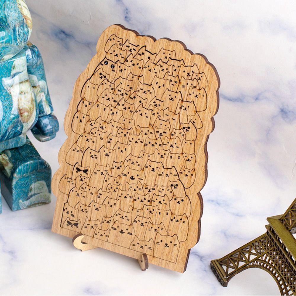 Challenging Wooden Jigsaw Brain Teaser Animal Puzzle Unique Hundred Cat Puzzle Family Game