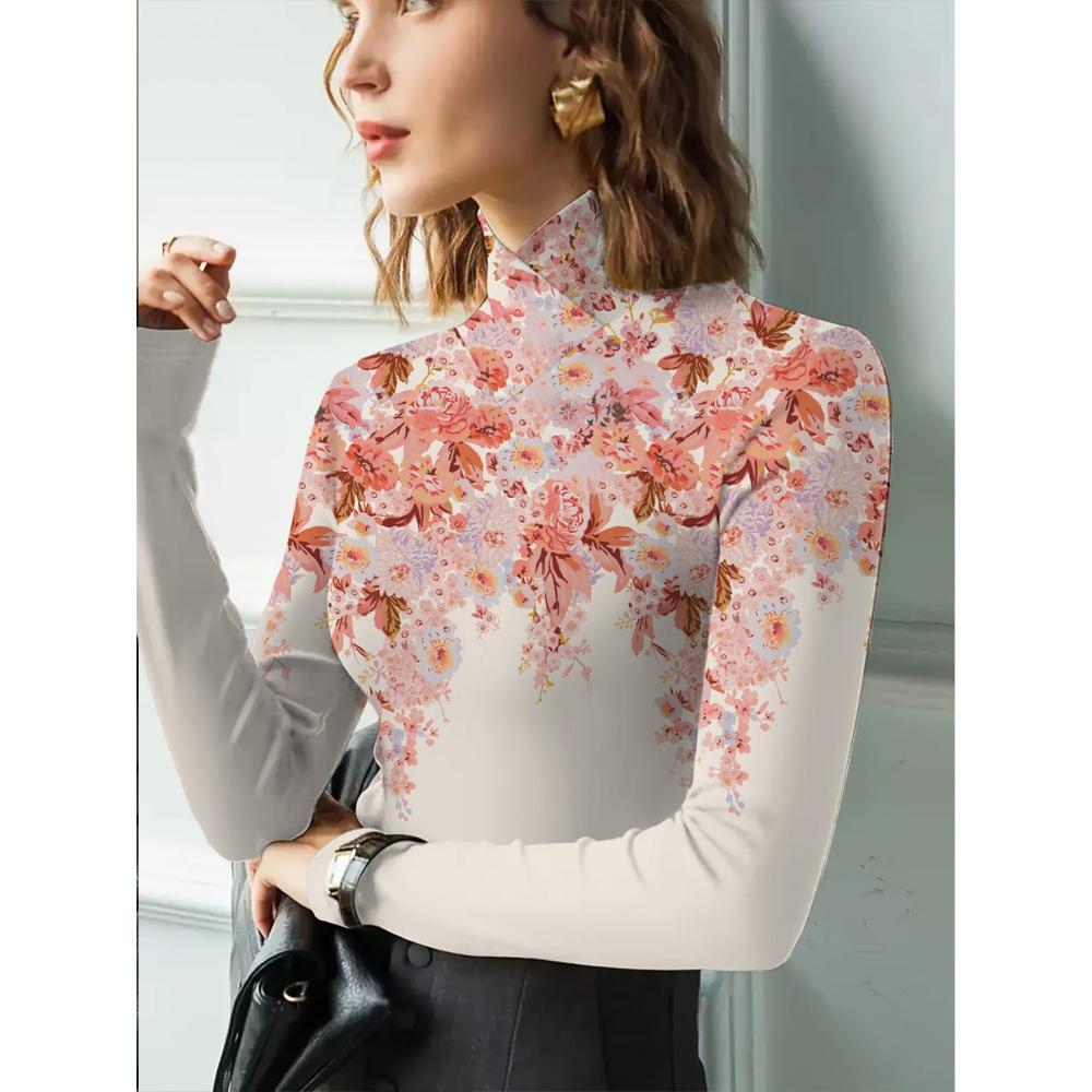 Women's Cheongsam Collar Long-sleeved T-shirt, Suitable for Women, Regular Version, Suitable for All Seasons