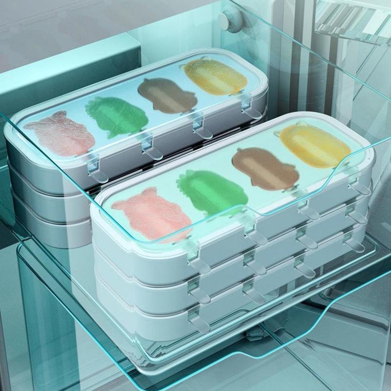 Formă din silicon pentru înghețată cu 4 celule Mucegai pentru ghiocete de vară Mașină pentru gheață Suc de fructe Congelator Tavă cu gheață Mucegai pentru gătit pentru prăjituri Instrumente de coacere