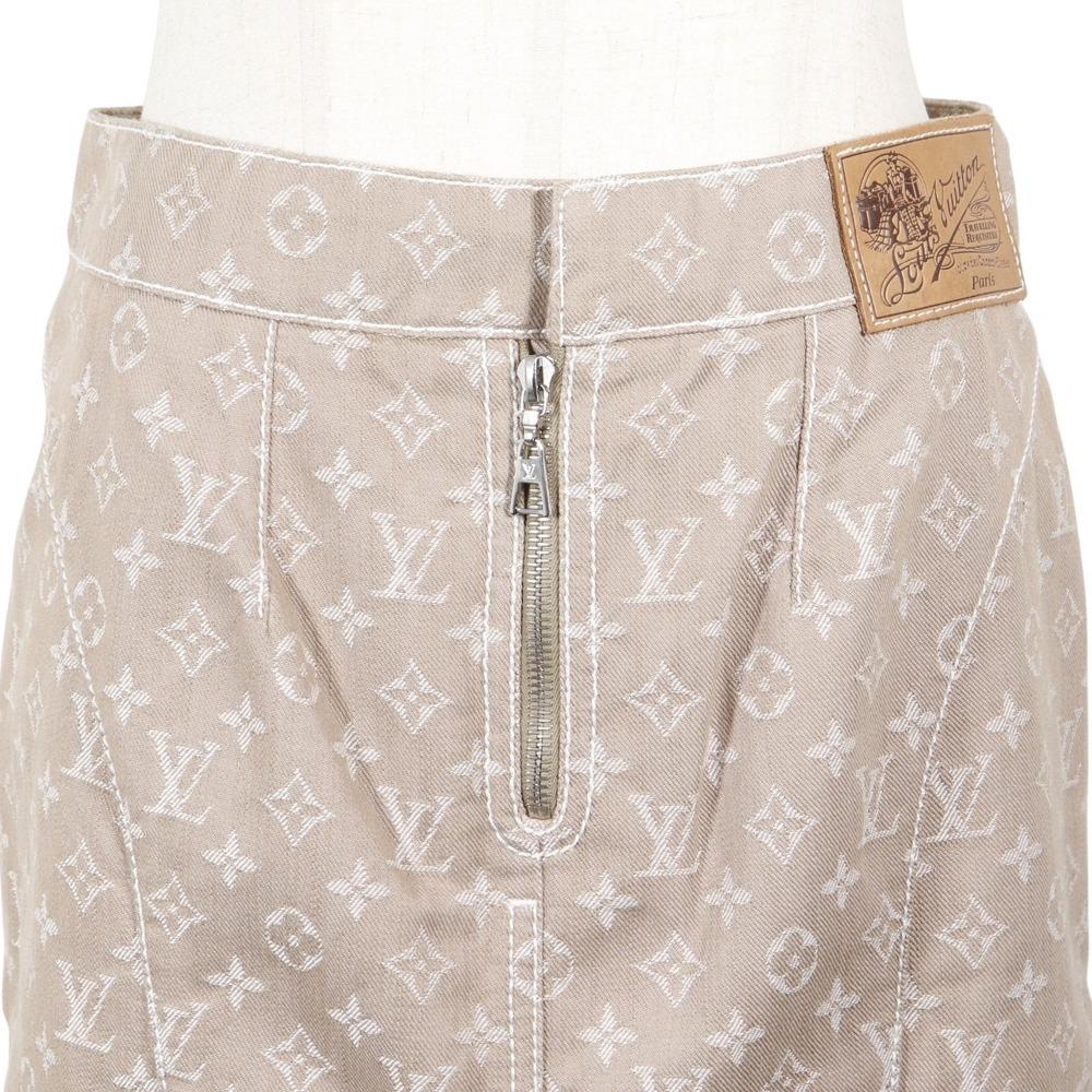 LOUIS VUITTON Monogram denim skirt tight Brown cotton/polyester Women Used