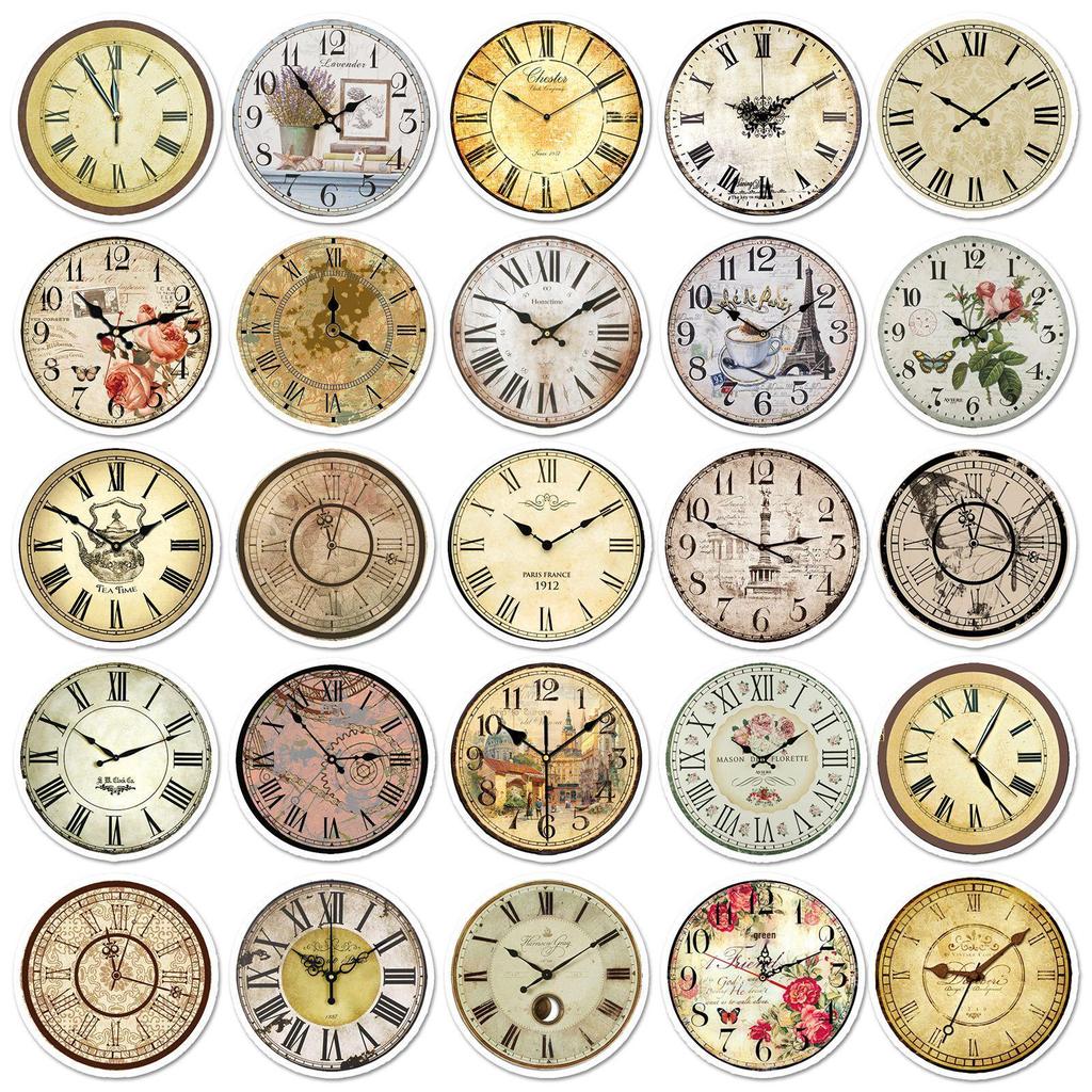50 Retro Clock Stickers: Creative Graffiti for Journaling, Phone, or Water Bottle Decoration - Waterproof Material