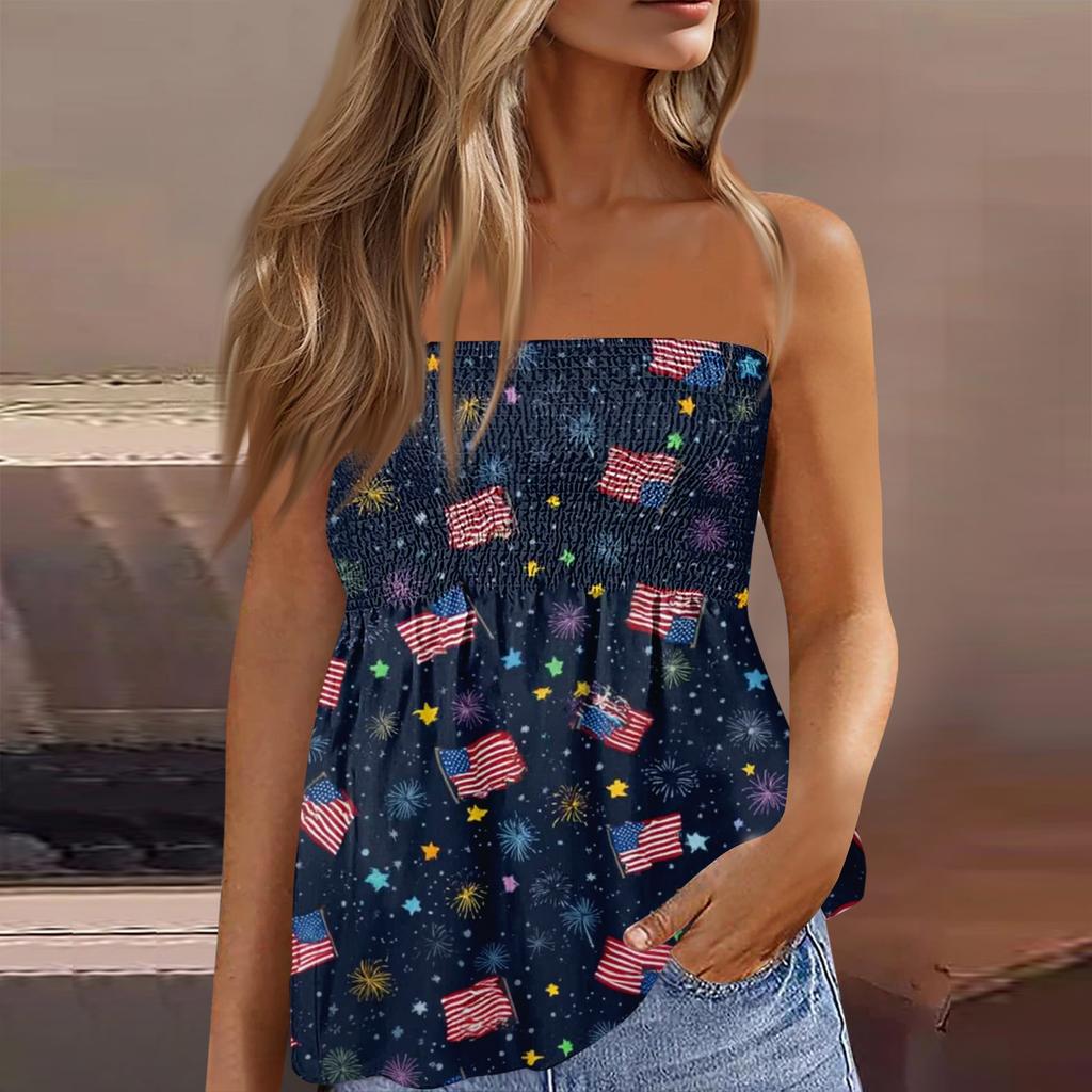 Women's Fashionable Sexy Backless Elastic Independence Day Print Bandeau Top