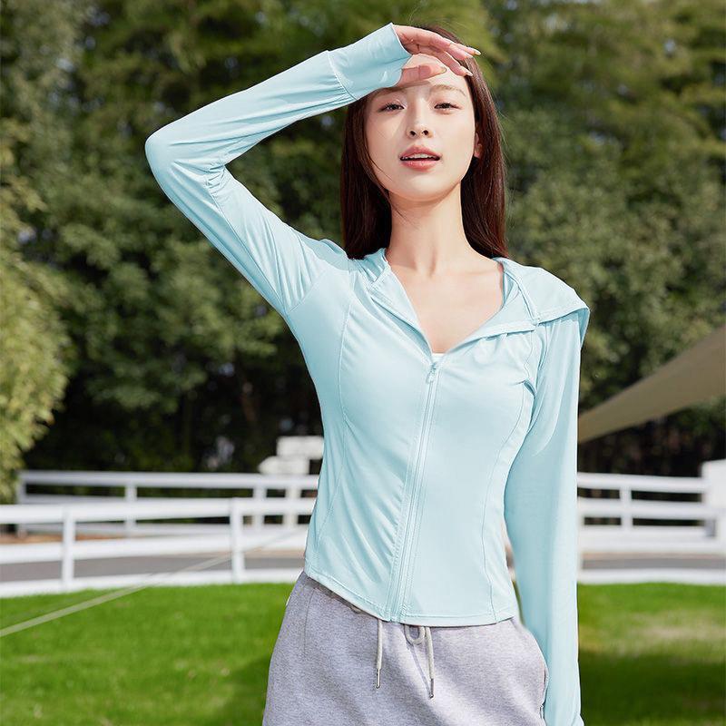 Women's Summer Solid Slim Fit Sun Protection Jacket Hooded Lightweight Cooling Outdoor Top Stylish UV Coat